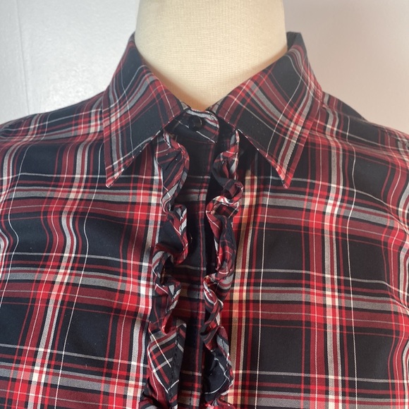 Talbots black & red plaid ruffle shirt - Picture 5 of 8